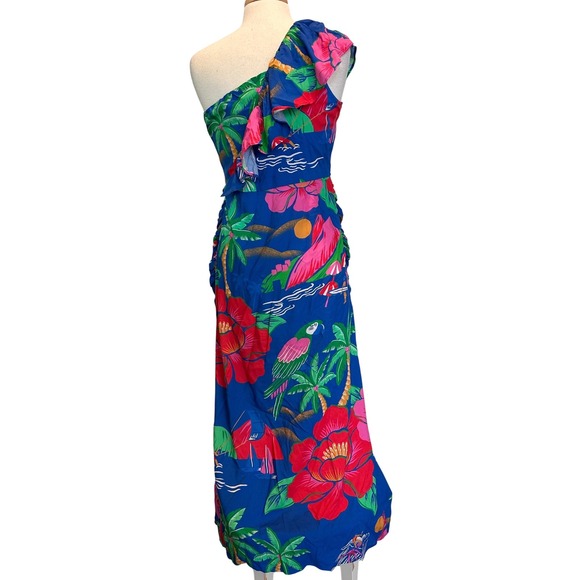 FARM Rio for Anthropologie One Shoulder Maxi Dress Floral Tropical Size Small - Picture 9 of 13